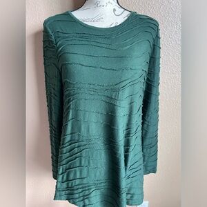 Chicos Green Wavy Texture Long Sleeve Round Neck Festive Artsy  Tunic Top Sz 1